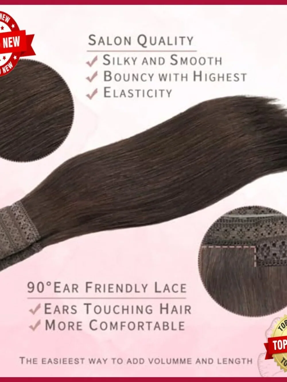Real Human Hair Clip-In Extensions 16 Inch 95g Adjustable Wire
